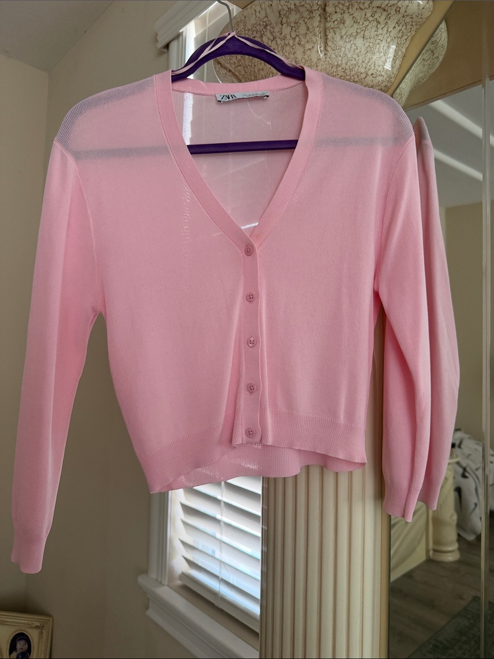 Zara Light Pink V-Neck Button Cardigan